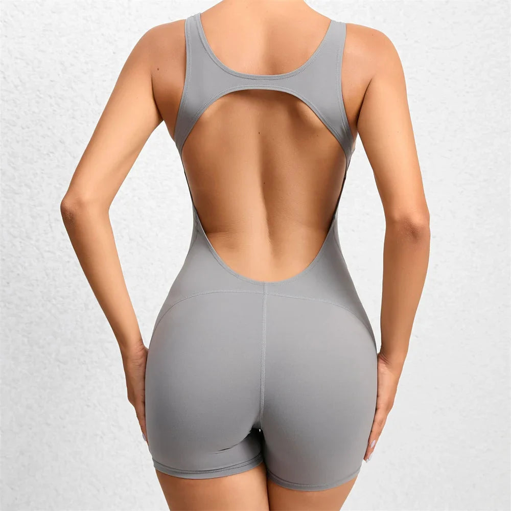 jinran 2024 Mini Flare Women Tracksuit Pad Yoga Set One Piece Jumpsuit Workout Legging Rompers Sport Gym Exercise Wear Active Suit