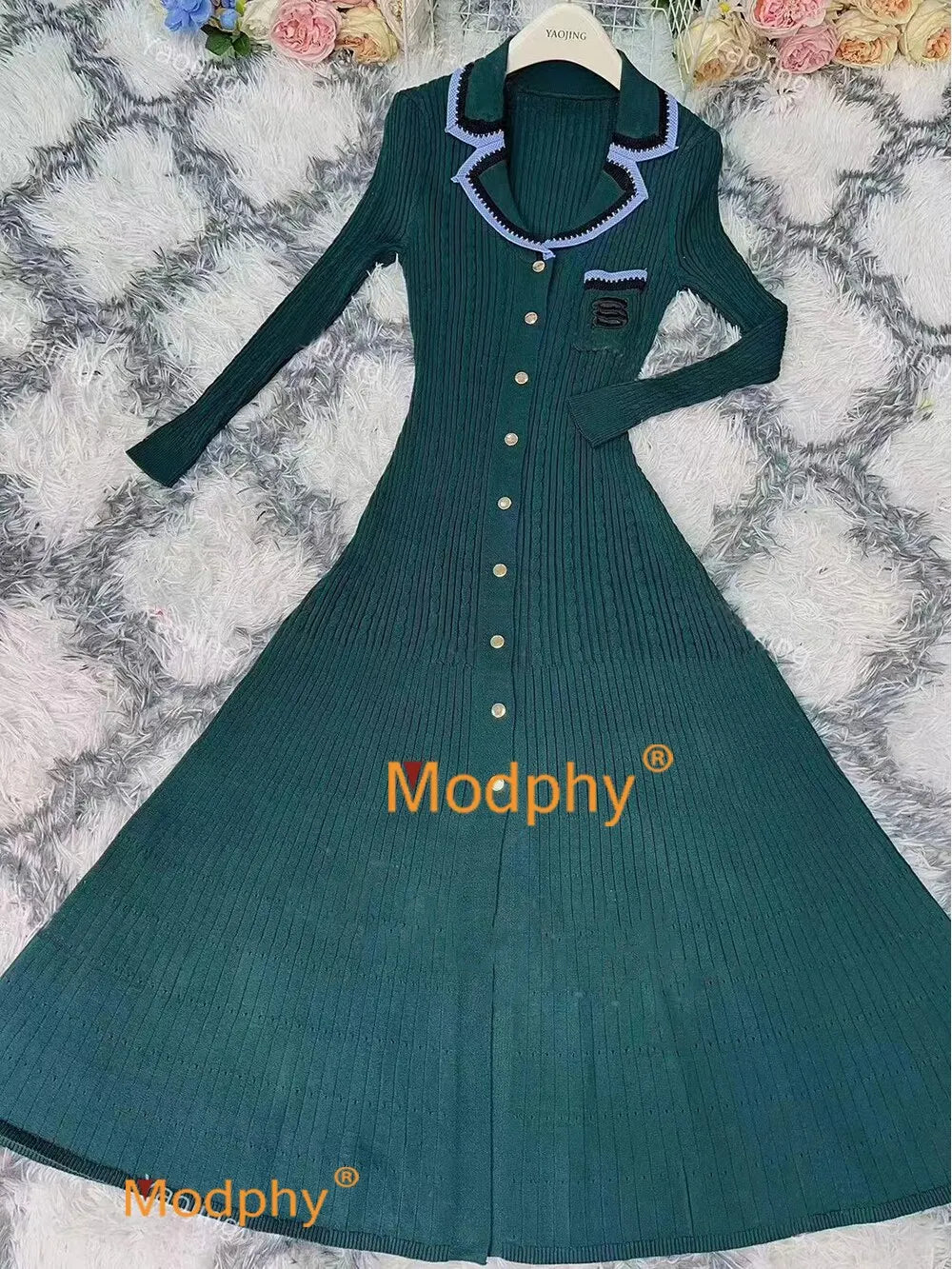 jinran 2024 Elegant Slim Knitted Long Dress Women's Letter Single Breasted Long Sleeved Designer Vintage Dresses Autumn