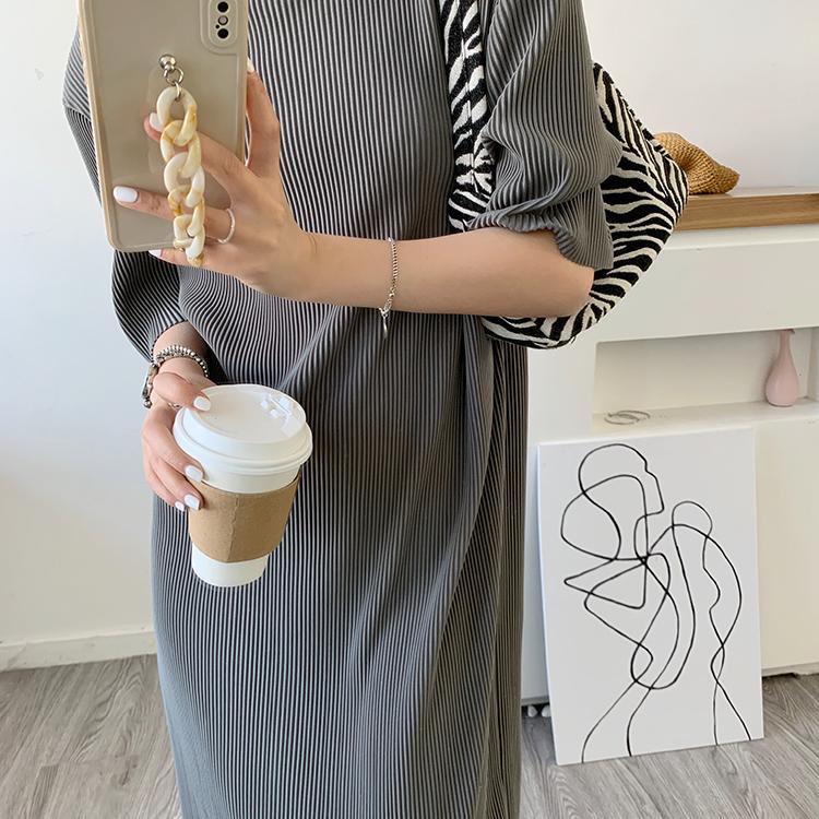 jinran Short Sleeve Dress Women Summer New Leisure Large Size Simple Solid Retro Fashion M-4XL Chic Soft Elegant Mid-calf Dress