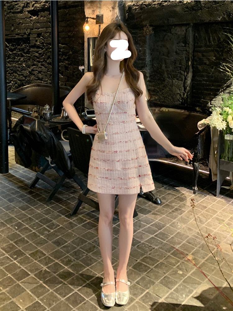 jinran Sexy Strap Y2k Mini Dress Women Pink Korean Style Party Dress Office Lady Sleeveless Fashion Dress Slim Design Summer Chic