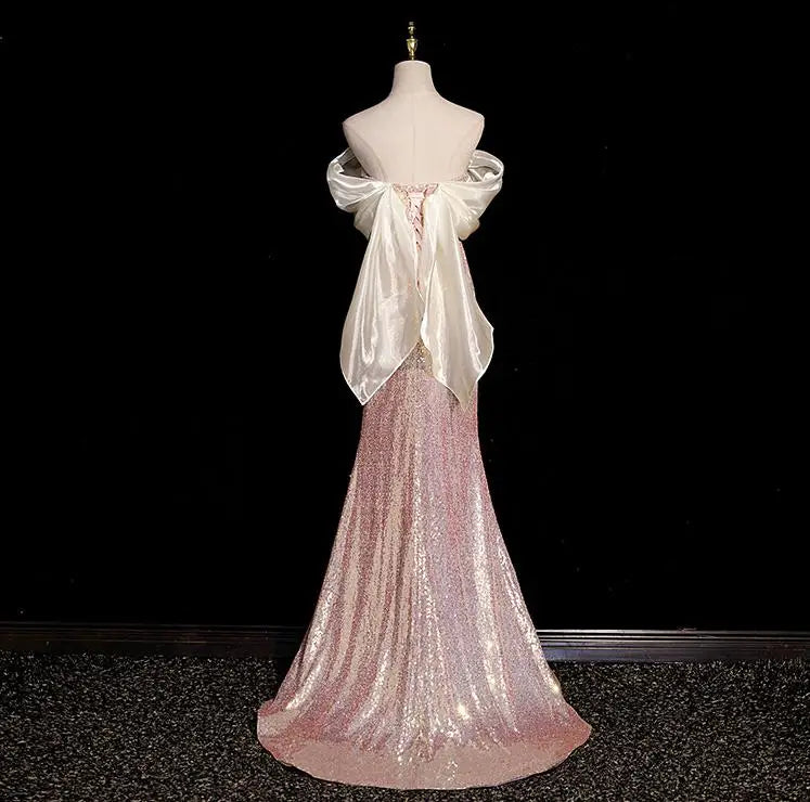 jinran 2024 Elegant Sweet Evening Dress Strapless Pink Sequin Off The Shoulder Party Dress Plus Size Custome Made Vestido De Novia