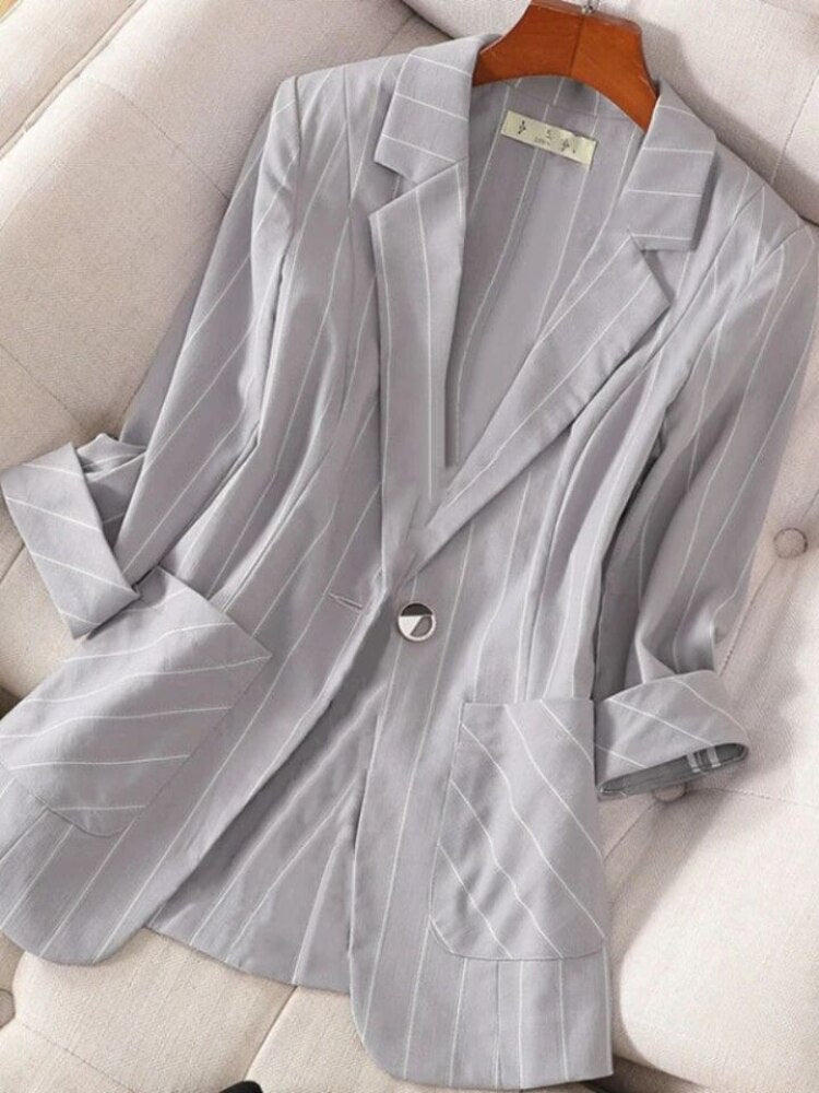 jinran Small Suit Jacket New Women's Spring Summer Striped Slim Sleeve Fashion Slim Suit Suit Jacket Oversize Code Clothing for Women