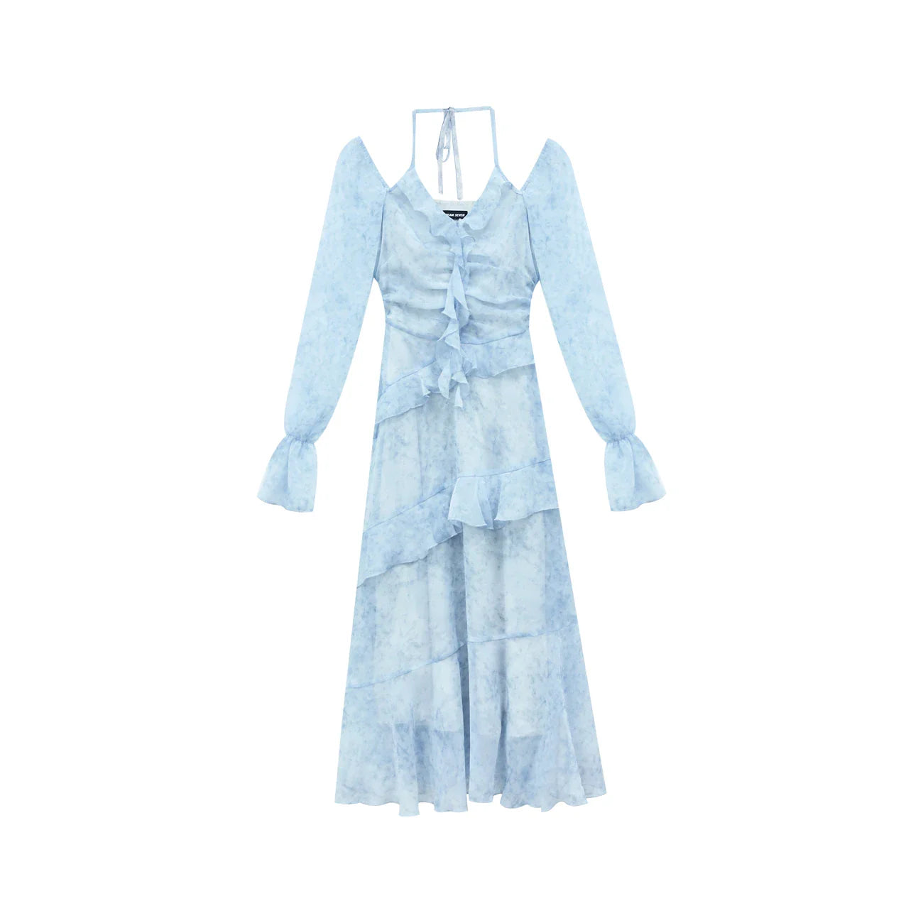jinran Y2K Ruffles Irregular Short Dress Women Summer New Tie Dye Flare Sleeves Spring Elegant Party Dress Prom Robe Halter Vestidos