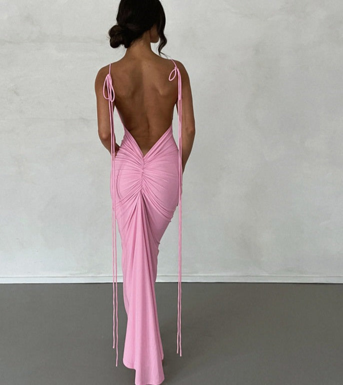 jinran Spaghetti Strap Sexy Backless Maxi Dress Outfits Women Elegant Birthday Vestido Summer Club Party Ruched Dresses