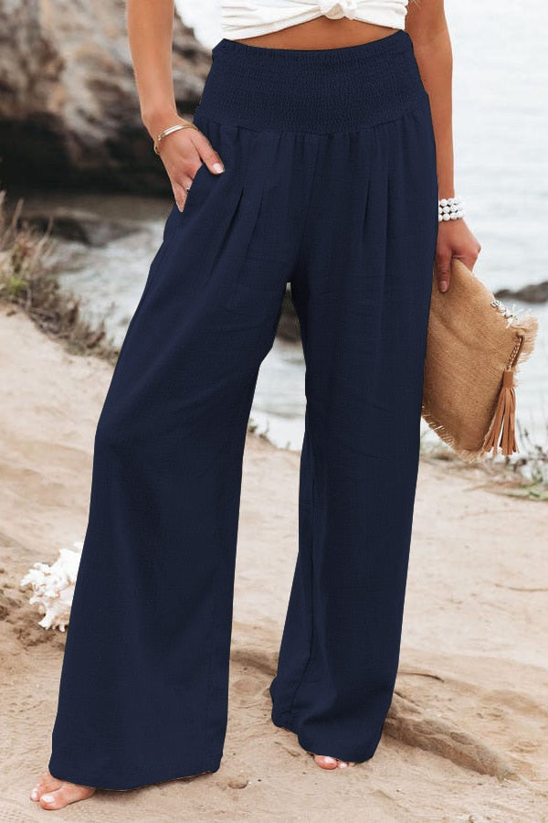 jinran Spring Summer Cotton Linen Women Pants Pockets Solid Casual White Wide Leg Office Lady White Long Trousers Khaki