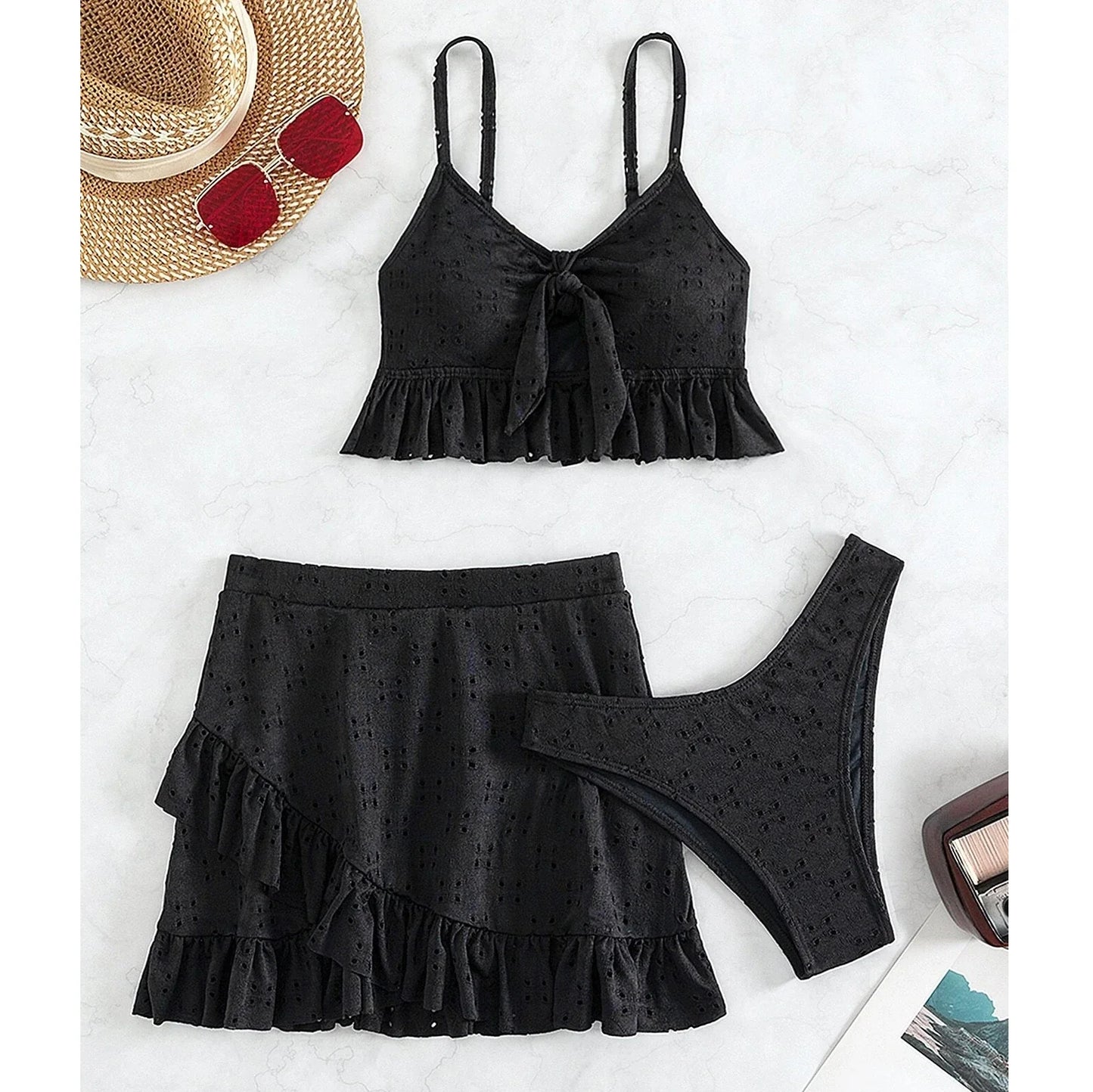 jinran 2024 3pack Swimwear Women Bikini Swimsuit With Beach Skirt Knot Bathing Suit Beachwear Ruffle Two-Pieces Bikini Set Biquini