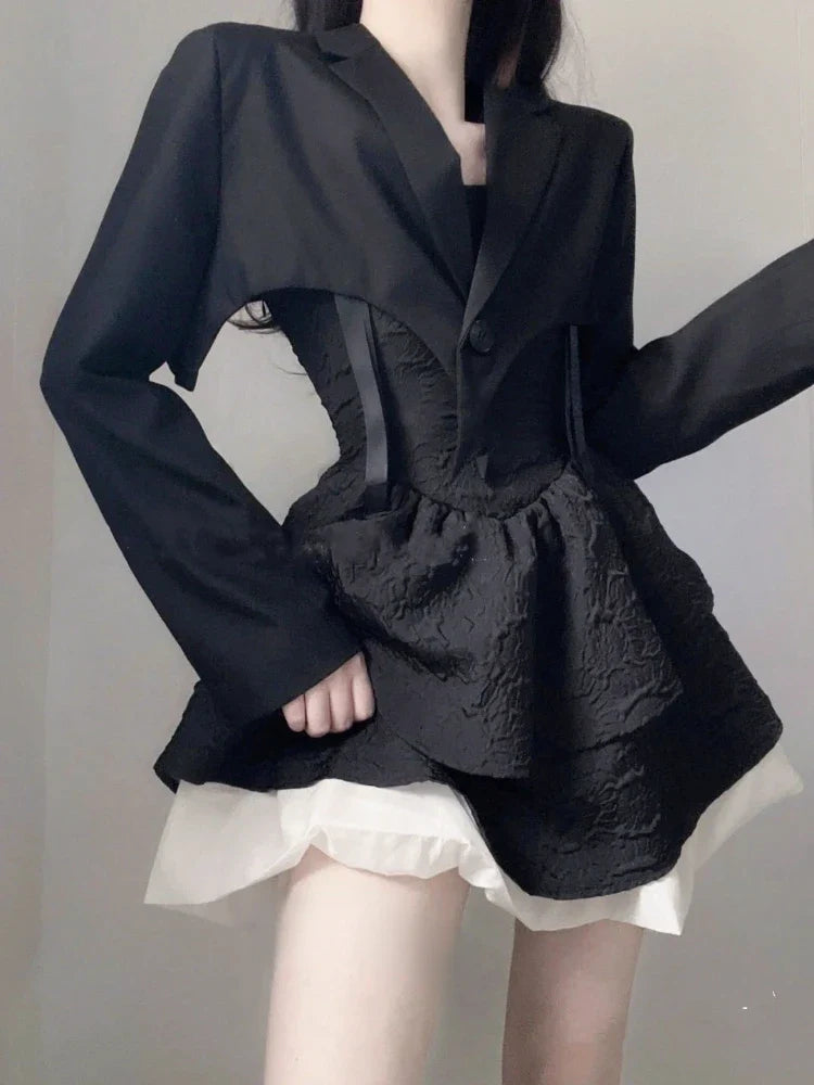 jinran One Piece Dress Korean Fashion Causal Y2k Party Mini Dress Office Lady Elegant Casual Black Strap Dress Women Summer chic