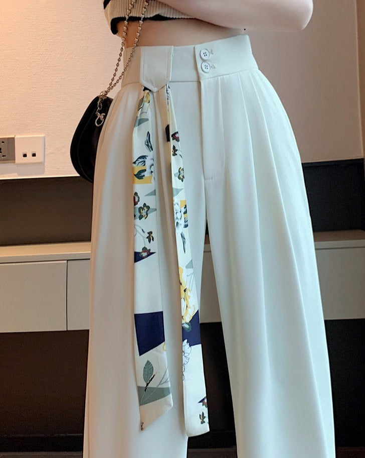 jinran White High Waisted Pants for Women Spring New Korean Fashion Button Up Wide Leg Pants Office Ladies Casual Pants