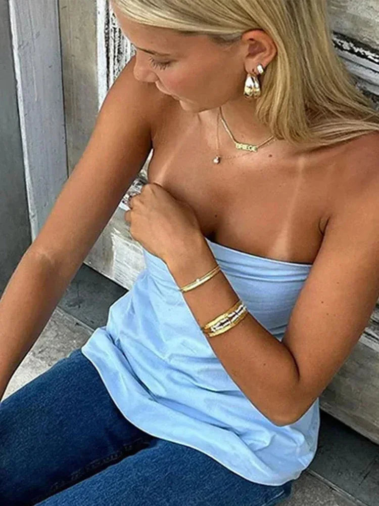jinran Y2K Strapless Women Tube Shirts Backless A Line Solid Lady Ruffles Top 2024 Summer Fashion All Match Beach Female Streetwear