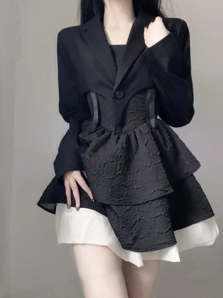 jinran One Piece Dress Korean Fashion Causal Y2k Party Mini Dress Office Lady Elegant Casual Black Strap Dress Women Summer chic