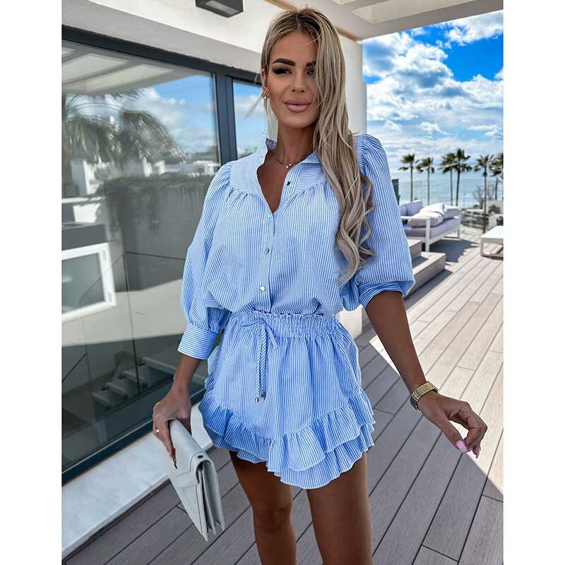 jinran Summer Ruffled Chic Elegant Mini Skirt Set Casual Fashion Striped Dresses Women Women's Clothing Woman Holiday Outfits Sexy