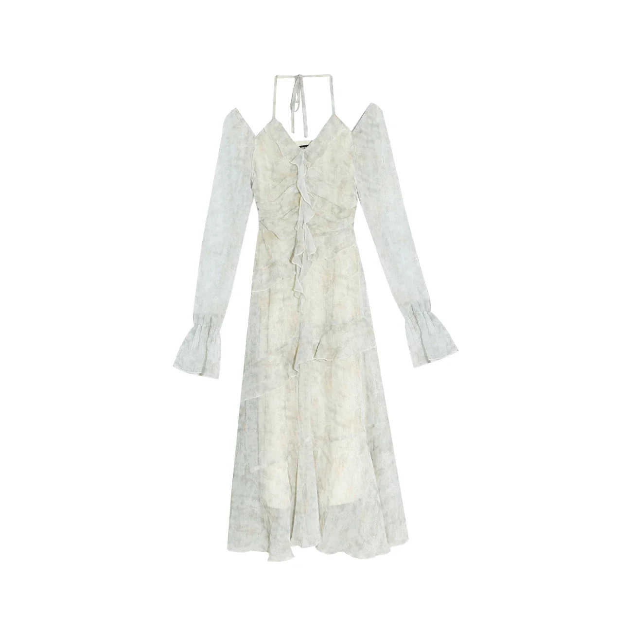jinran Y2K Ruffles Irregular Short Dress Women Summer New Tie Dye Flare Sleeves Spring Elegant Party Dress Prom Robe Halter Vestidos
