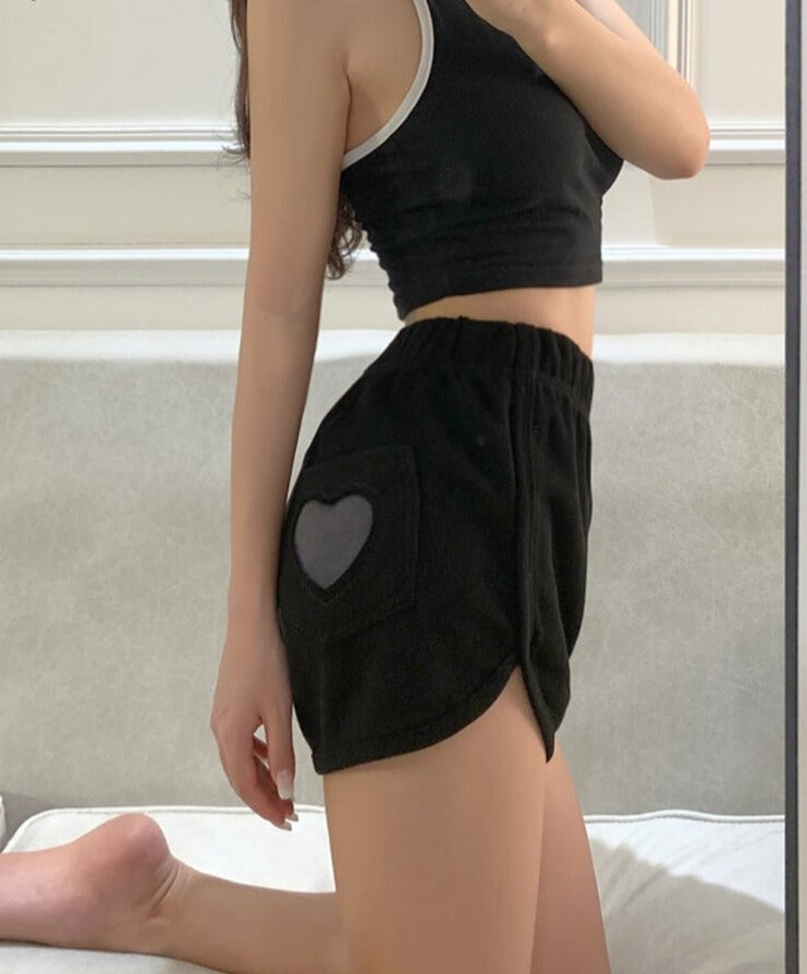 jinran Summer Sweet Harajuku Sports Shorts Women Korean Cute Love Hearts Lolita Casual Shorts High Waist Loose Punk Short Pants