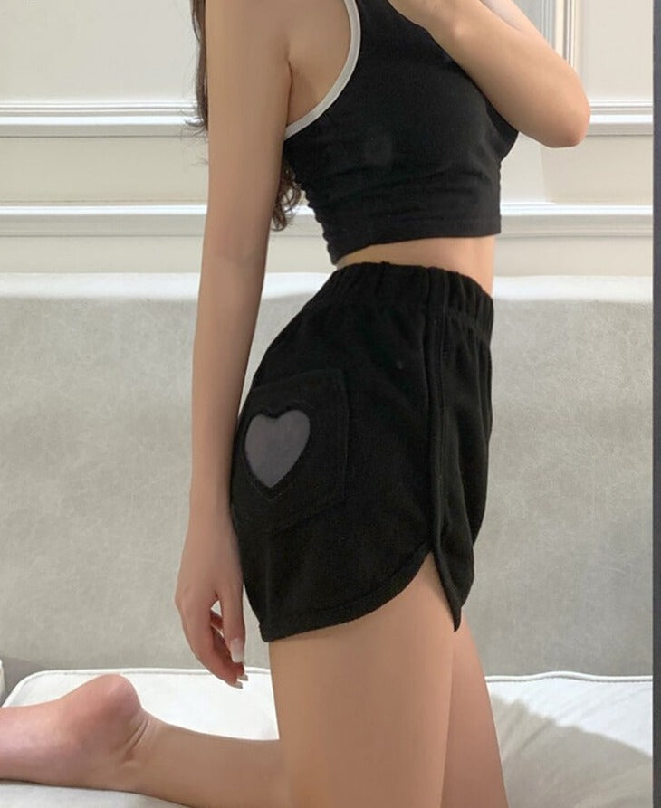 jinran Summer Sweet Harajuku Sports Shorts Women Korean Cute Love Hearts Lolita Casual Shorts High Waist Loose Punk Short Pants