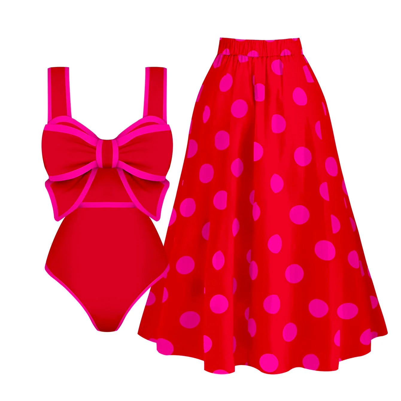 jinran 2024 New Bow Tie One Piece Swimsuit For Women Swimwear with Skirt Bathing Suit Monokini Beach Bodysuit Beach Wear