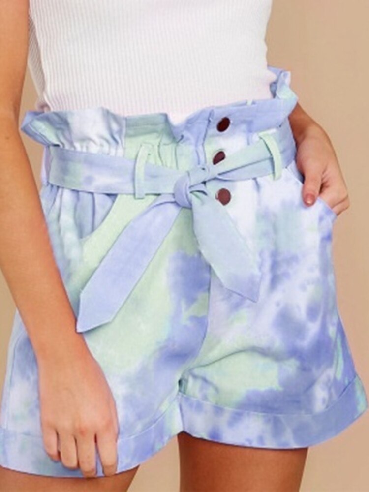 jinran New Spring and Summer Strap Casual Pocket Shorts Fashion Tie-dyed Color Ladies Pants Sports Pants Short Jeans Pants for Women