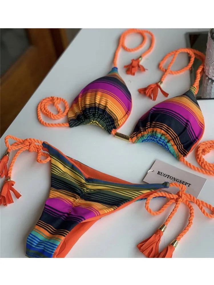 jinran Swimwear Thong Bikini Set 2024 New Blue Swimsuits Woman Sexy Bathing Suits Bikinis Triangle Bandage Female Beachwear Bikini