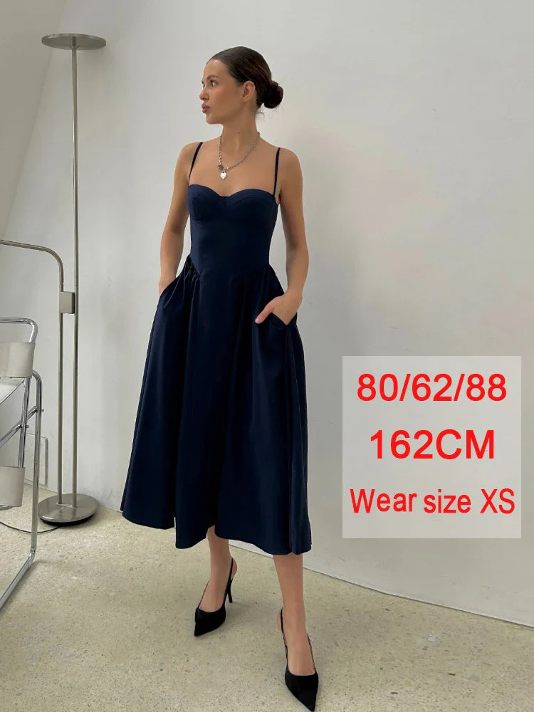 jinran Summer Elegant Midi A Line Dress Lovely V Neck Spagehetti Strap Holiday Party Dress Casual Women New Arrivals 2024