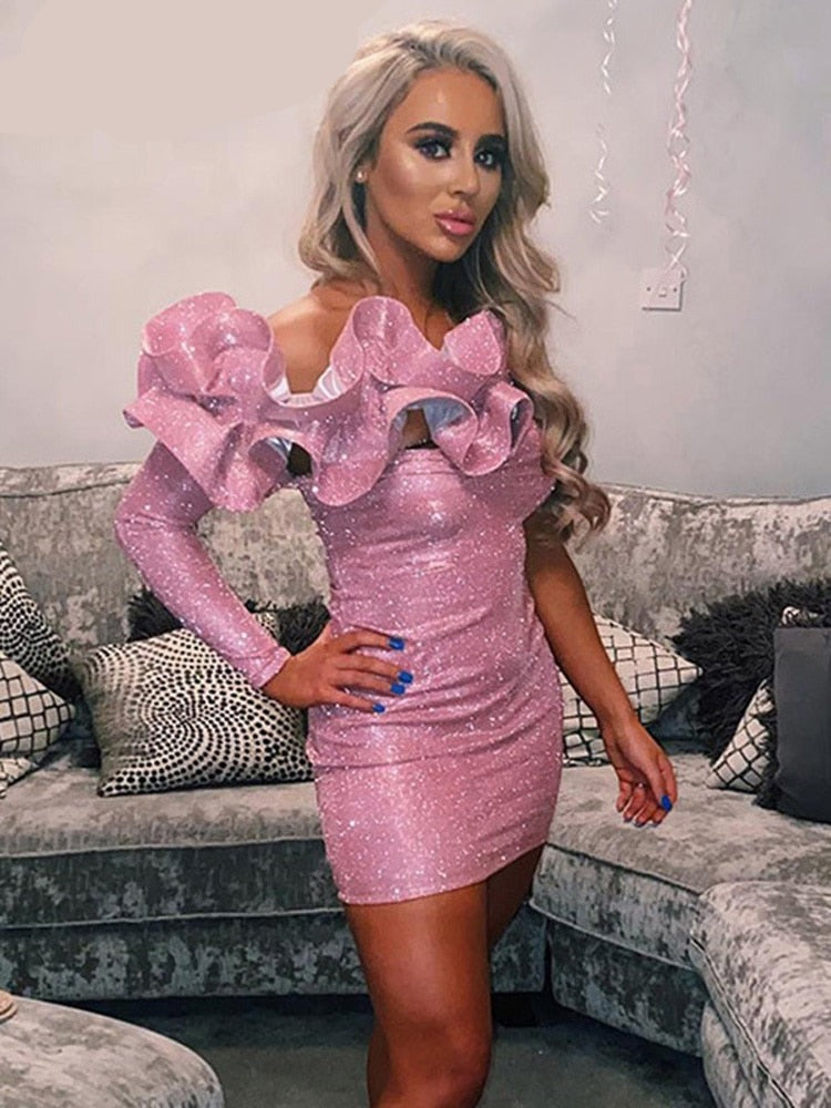 jinran Summer Bling Glitter Sequins Ruffle Sexy Y2K Clothes Sleeveless Backless Bodycon Mini Dresses For Women 2022 Club Party