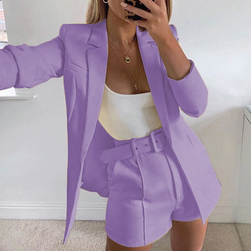 jinran New Spring and Summer Suit Jacket Shorts Sexy Temperament Women's Fashion Casual Lapel Cardigan Fashion Belt Women's Wear Set