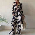 jinran Elegant Summer Stripes Shirt Pants Set Women Loose Long Sleeve Blouses Matching Wide Trousers Suit 2024 Casual 2 Piece Pant Set