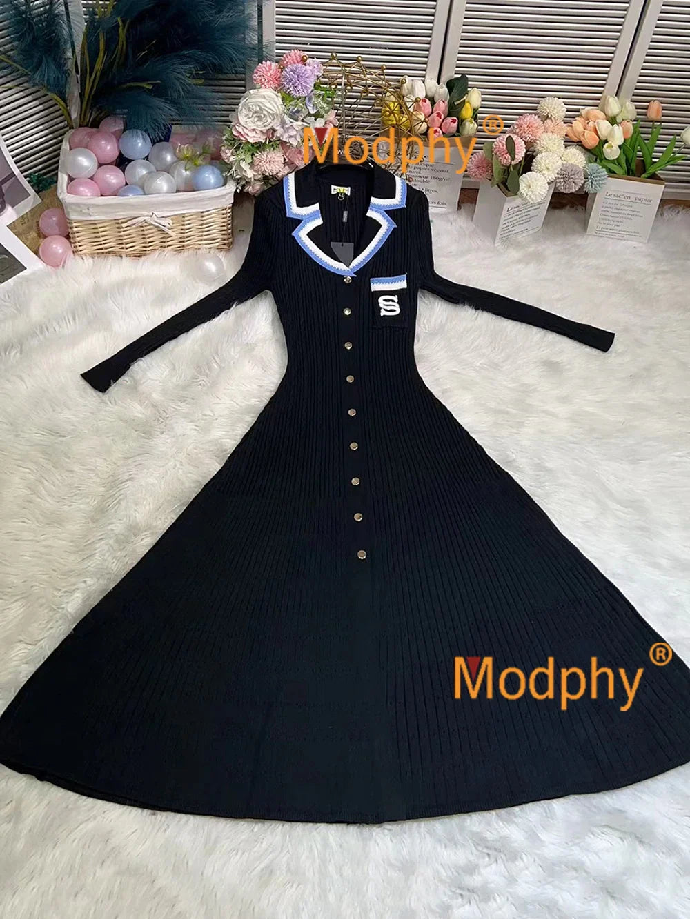jinran 2024 Elegant Slim Knitted Long Dress Women's Letter Single Breasted Long Sleeved Designer Vintage Dresses Autumn