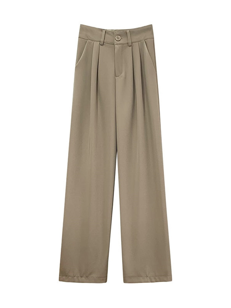 jinran Straight Pants for Women Loose High Waist Streetwear Bottoms Work Pants Suit Spring Summer Office Lady Trousers