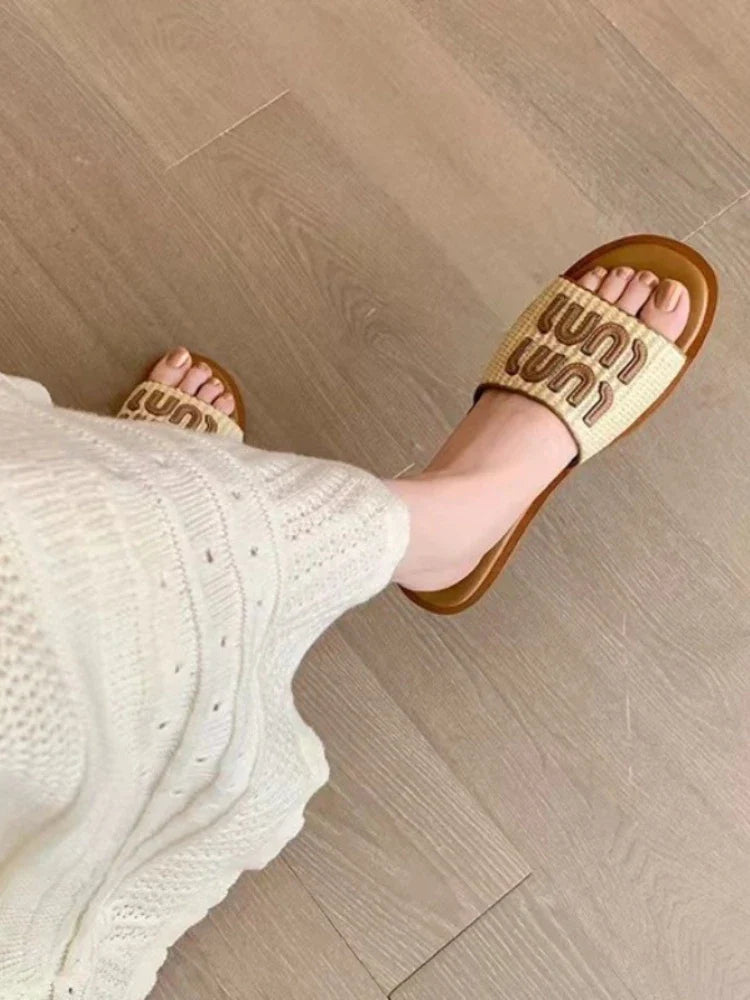 jinran Women Elegant Slippers 2024 Summer New Lady Beach Casual Wear Resistant Waterproof Female Vacation Retro Braided Beach Slippers indoor