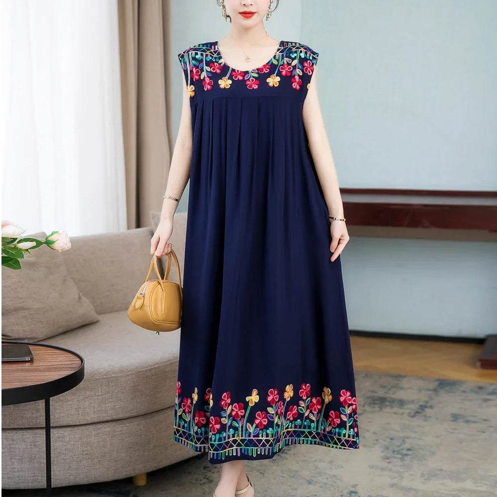 jinran New Casual Summer Dress For Woman Dresses Women Floral Sunflower Dress Embroidery Ladies Party Dress Female vestidos