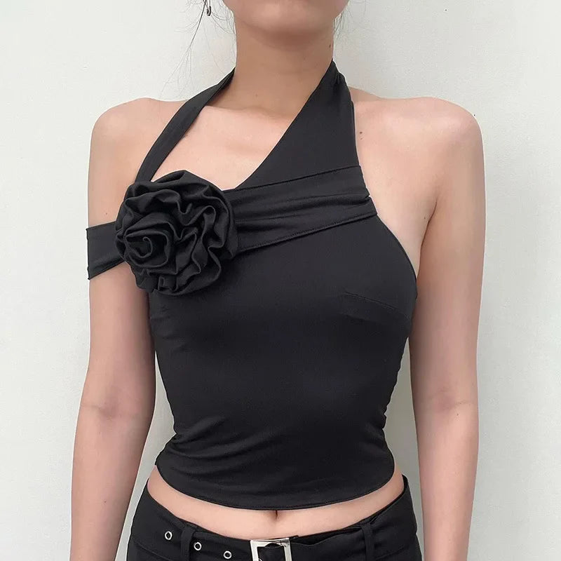 jinran Summer Black Sexy Tank Tops For Women New Solid Appliques Sleeveless Backless Streetwear Crop Top Fashion Casual Camisole Female