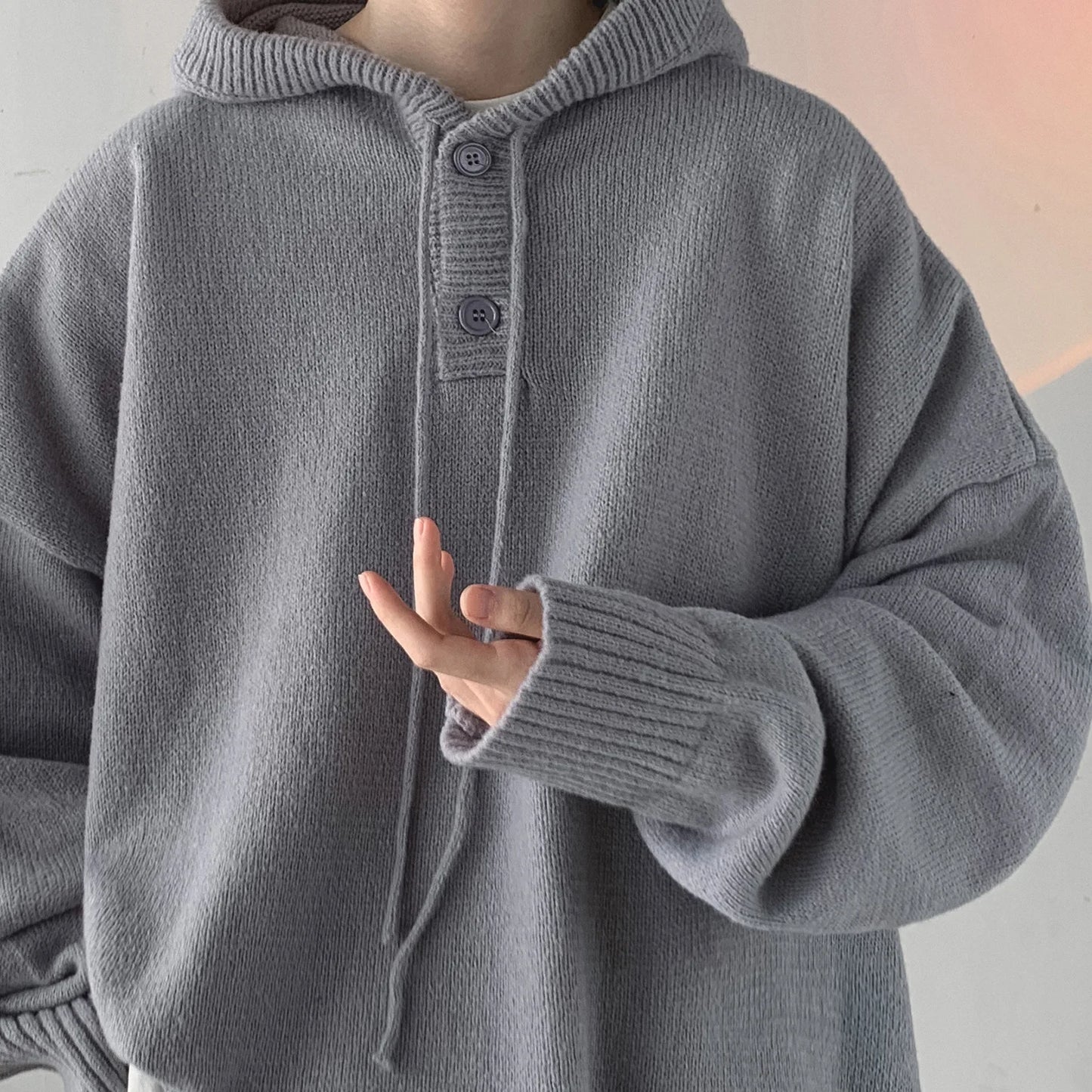 Men Pullover Hoodie Korean Style Classic Solid Color Casual Hoodies Oversized Loose Hooded Knitwear Mens Knitted Pullovers