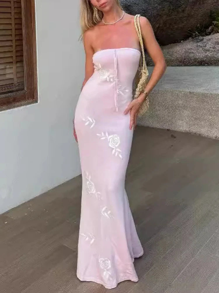 jinran Backless Lace-Up Printed Long Dress Female Fashion Elegant Bandage Contrast Casual Summer Party Dress Women Maxi Dress New