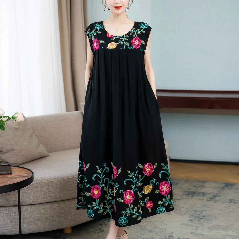 jinran New Casual Summer Dress For Woman Dresses Women Floral Sunflower Dress Embroidery Ladies Party Dress Female vestidos