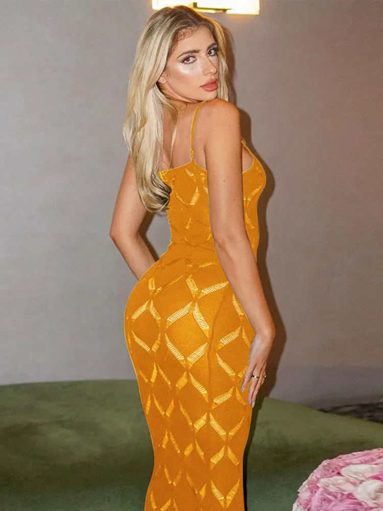 jinran Hollow Out Sexy Maxi Dress For Women Summer New Spaghetti Strap Sleeveless Backless Bodycon Long Dress Elegant