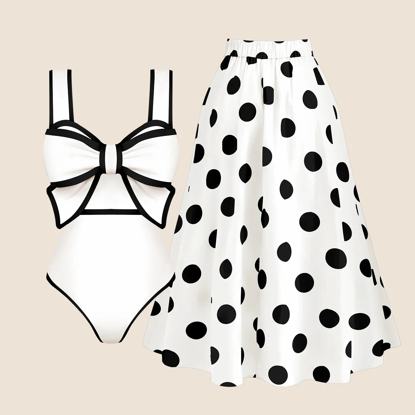 jinran 2024 New Bow Tie One Piece Swimsuit For Women Swimwear with Skirt Bathing Suit Monokini Beach Bodysuit Beach Wear