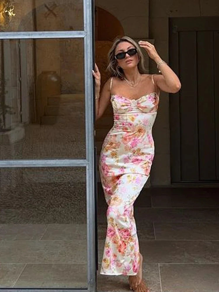 jinran Suninheart Summer Spaghetti Strap Floral Print Party Dresses Elegant Maxi Bodycon Wedding Guest Holiday Dress New In Dress 2024