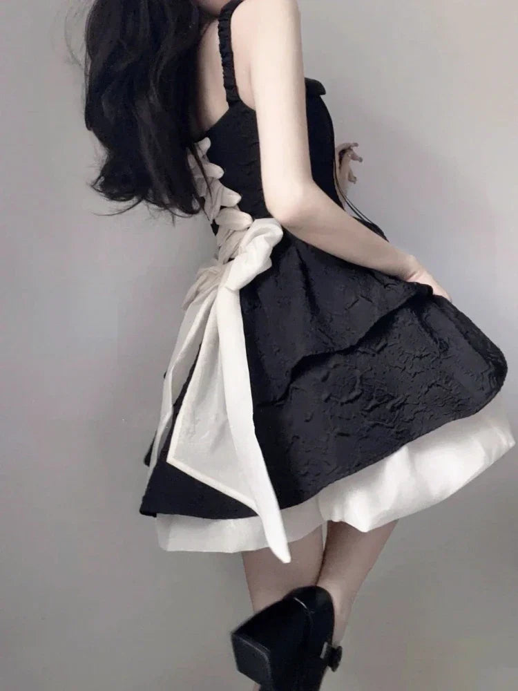 jinran One Piece Dress Korean Fashion Causal Y2k Party Mini Dress Office Lady Elegant Casual Black Strap Dress Women Summer chic