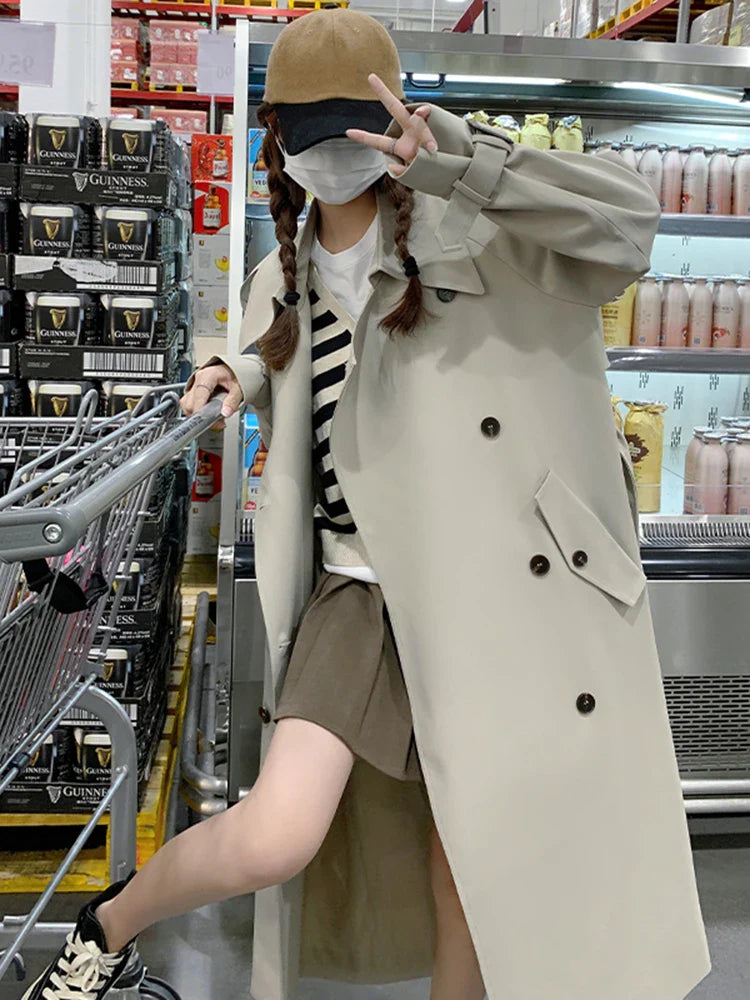 jinran Irregular Trench Coat For Women 2024 Spring Solid Color Lapel Double Breasted Fashion Long Windbreaker Clothing 2R7862