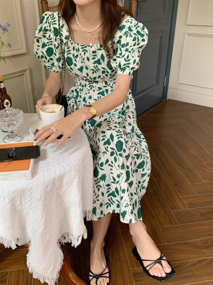jinran Short Sleeve Dresses Women Elegant Girlish Green Summer Korean Fashion Bandage Prairie Chic Vestido Feminino Cozy Teens Kawaii