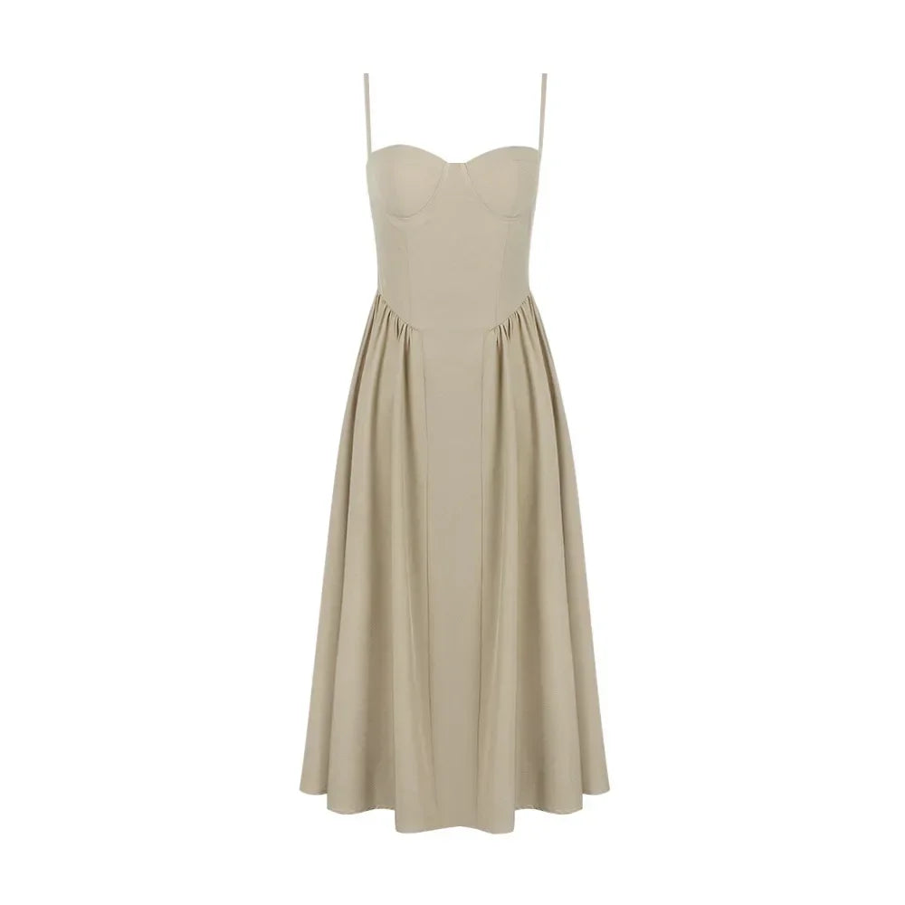 jinran Summer Elegant Midi A Line Dress Lovely V Neck Spagehetti Strap Holiday Party Dress Casual Women New Arrivals 2024