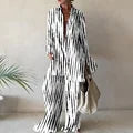 jinran Elegant Summer Stripes Shirt Pants Set Women Loose Long Sleeve Blouses Matching Wide Trousers Suit 2024 Casual 2 Piece Pant Set