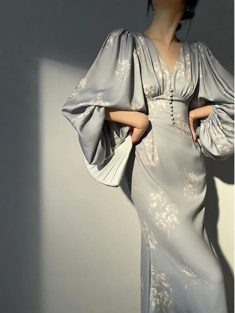 jinran Elegant Bodycon Printing Mermaid Dresses for Women Summer New Slim V-neck Long Sleeve Runway Party Robe 2024 Female Vestidos