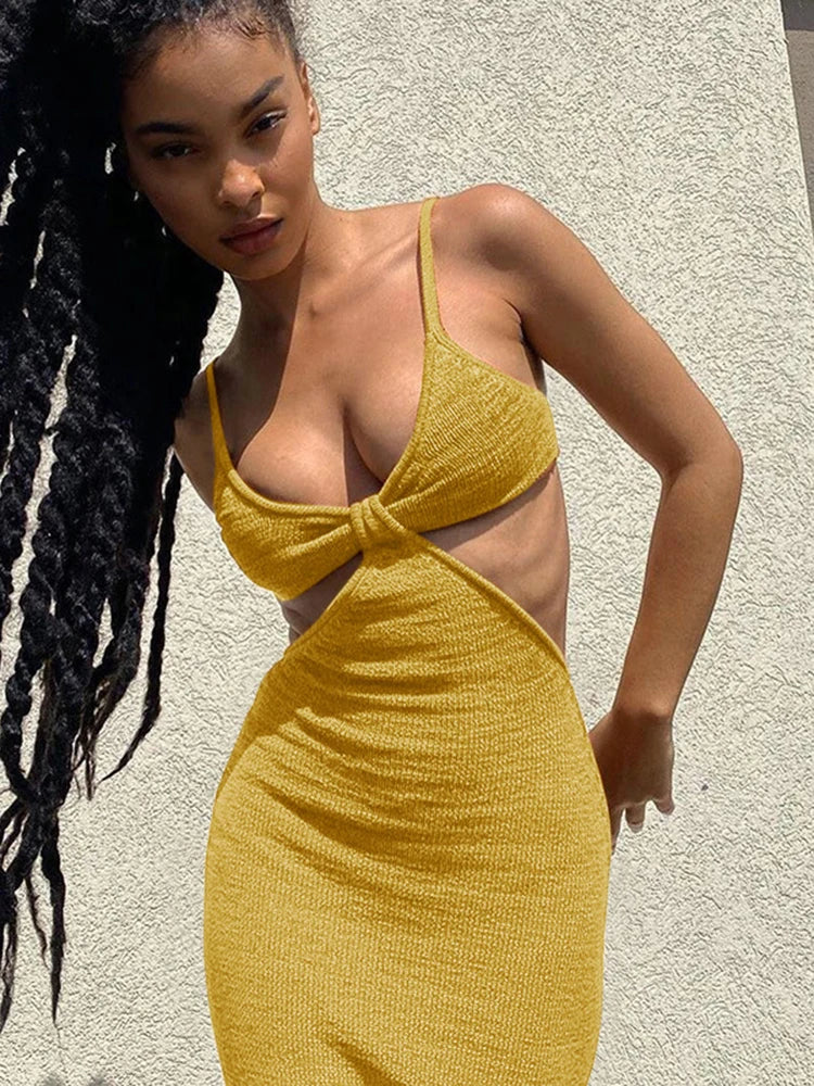 jinran Spaghetti Strap Sexy Backless Maxi Dress Summer Holiday Women Dresses Party Club Elegant Hollow Out Dress Sundress