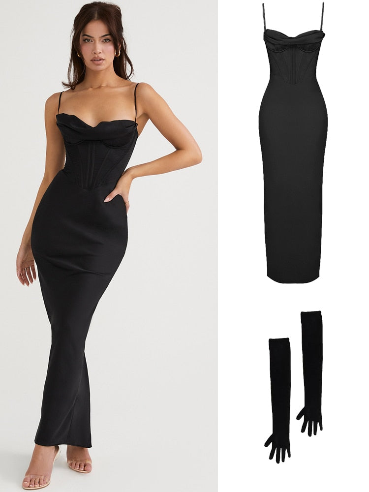 jinran Summer Satin Maxi Bodycon Dress Sexy Event Night Wedding Guest Dress Women Corset Party Dresses Pink Slit Dress High Quality