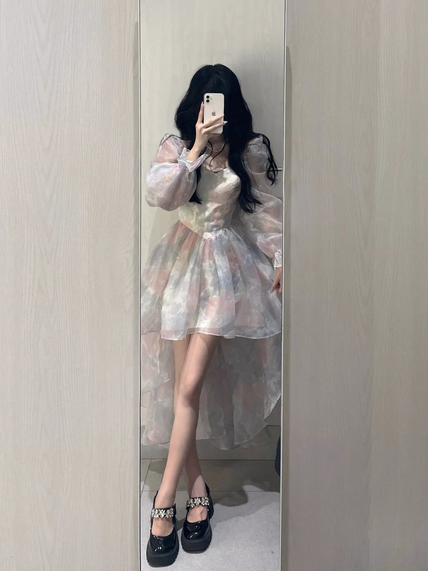 jinran Sweet Elegant Floral Midi Dress Women Casual Korean Puff Sleeve Fairy Dress Female Beach Vintage Party Dresses 2024 Summer Chic