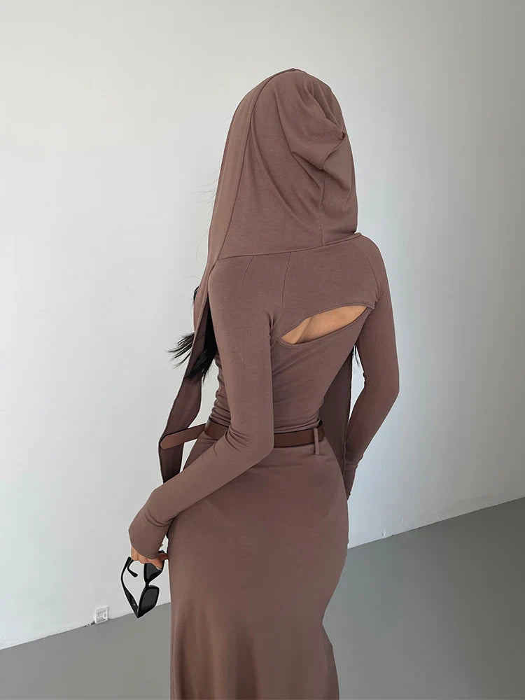 jinran Hooded Camisole Knitted Dress Elegant For Women Autumn New High Waisted Slim Belt Fashion Robe Korean Women Top 0PPB