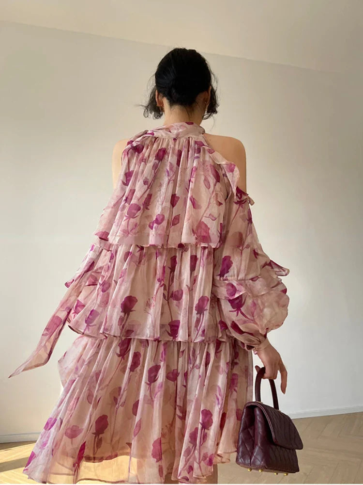 jinran Beach Style Floral Mini Dress Woman Boho 2024 Spring Long Sleeve Party Fairy Dress Female Fashion Casual Elegant Korean Dress