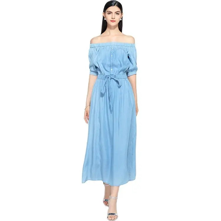 jinran 2024 new summer casual slim dress women elegant slash neck half sleeve denim dresses vestidos de verano women clothes 2019