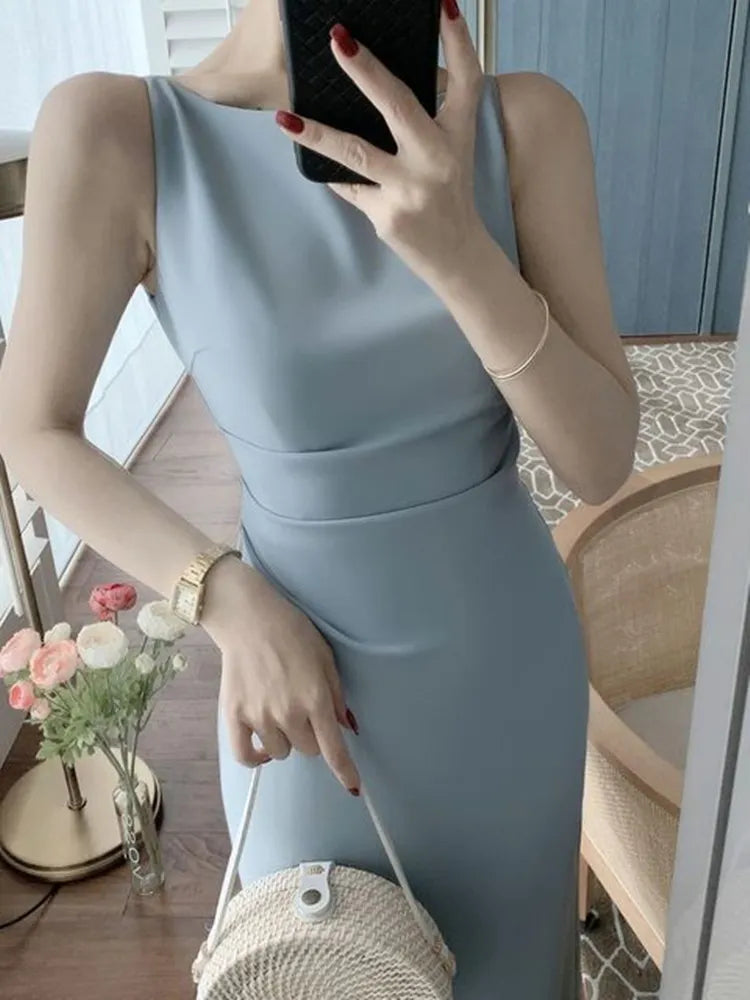 jinran - New Women Summer Fashion Spaghetti Strap Sleeveless Sexy Dress Female Elegant Evening Midi Dress