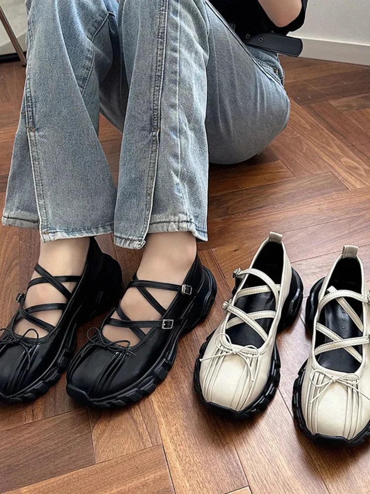 jinran Summer Chunky Women Sports Shoes Fashion Shallow Butterfly-knot Platform Sneakers Ladies Casual Flats Outdoor Mary Jane Shoes
